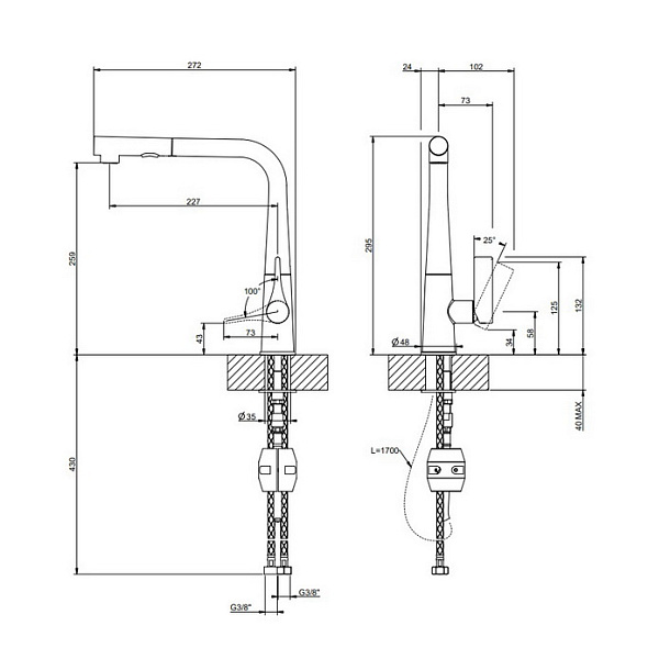 Смеситель для кухни Gessi Proton 17177.031, хром