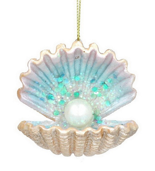 Елочная игрушка "Ракушка с жемчужиной" 6 см, голубая