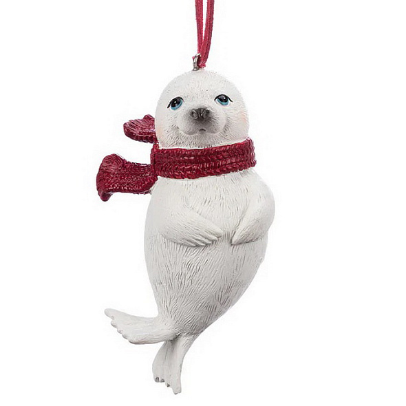 Елочная игрушка "Белый морской котик" 10 см