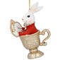 Елочная игрушка "Белый кролик в чайной чашке" 9 см