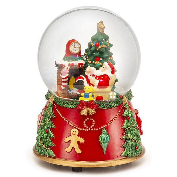 Фигурка музыкальная "Снежный шар: Санта у камина" 8 см