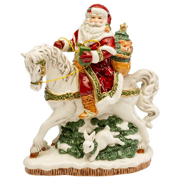 Фигурка музыкальная "Санта на лошади" 19 см