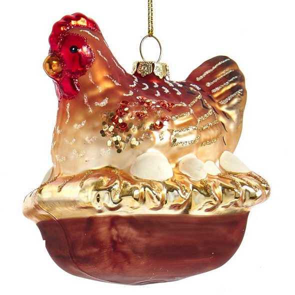 Елочная игрушка "Курочка" 9,5 см, коричневая