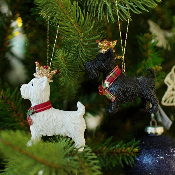 Елочная игрушка "Вестхайленд-терьер в короне" 8 см