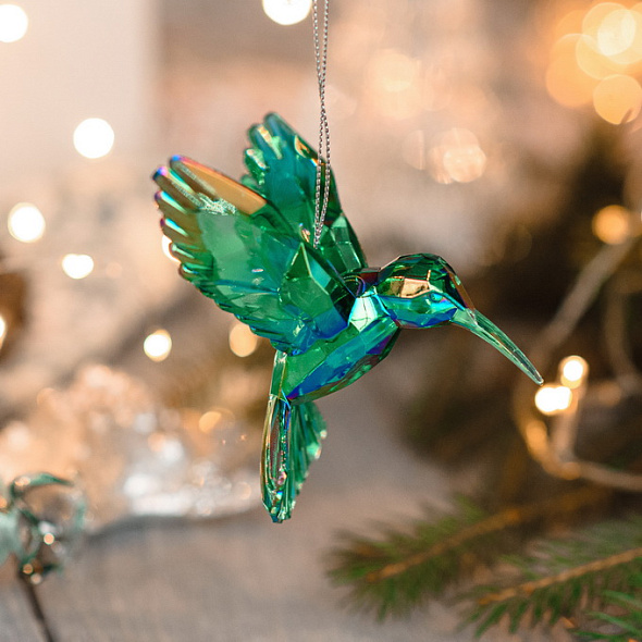 Елочная игрушка "Колибри зеленый" 11 см