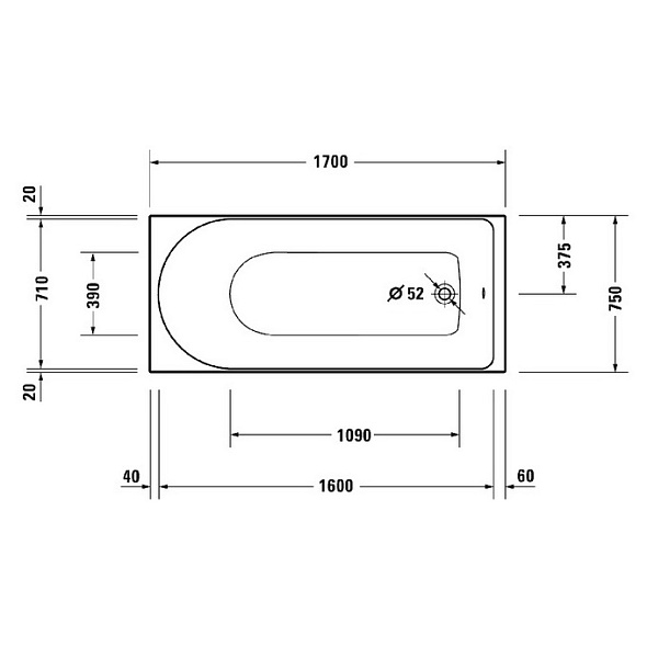 Ванна акриловая Duravit D-Neo 170х75, встраиваемая, белая