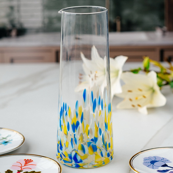 Кувшин Glass Venezia 10х26 см, синий/желтый