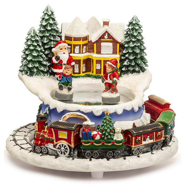 Фигурка музыкальная "Санта и дети на катке" 16 см