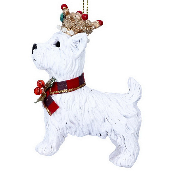 Елочная игрушка "Вестхайленд-терьер в короне" 8 см