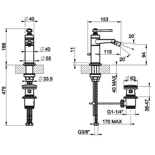 Смеситель для биде Gessi Venti20 65007.727, брашированная латунь PVD