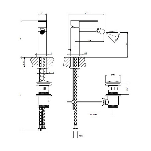 Смеситель для биде Gessi Rettangolo 20007.708, брашированная медь PVD