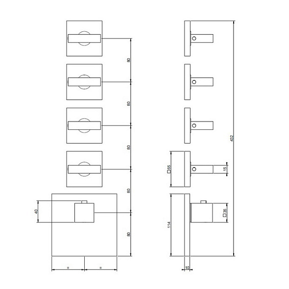 Внешняя часть Gessi Rettangolo 43218.299, смесителя термостатического, черный матовый