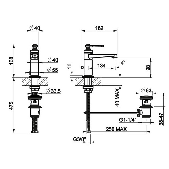 Смеситель для раковины Gessi Venti20 65001.149, брашированный никель
