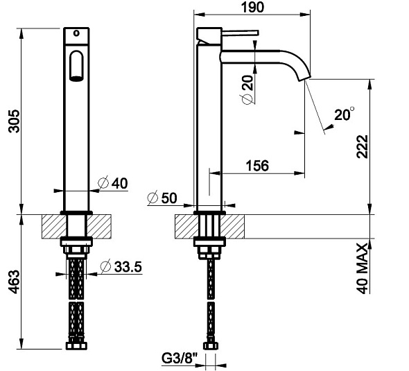 Смеситель для раковины Gessi Gessi 316 54004.707, брашированный черный