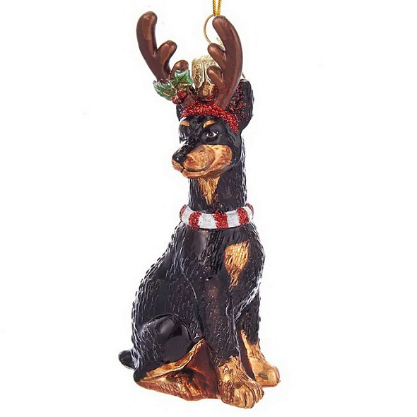 Новогодняя игрушка "Доберман с рожками" 10,2 см