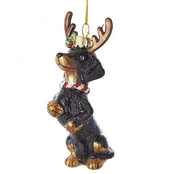 Новогодняя игрушка "Такса с рожками" 10,2 см