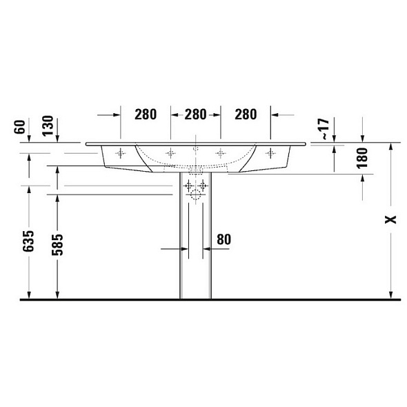 Раковина Duravit ME by Starck 123х49 2336120060, подвесная, белая