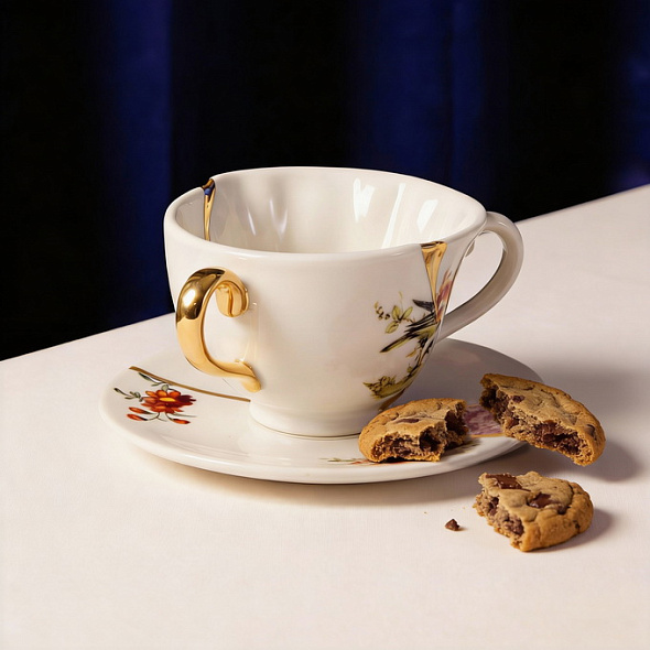 Чашка чайная с блюдцем Kintsugi, декор 1
