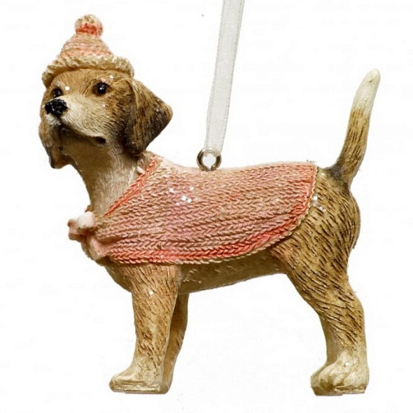 Игрушка на елку "Бигль в розовой накидке" 8 см