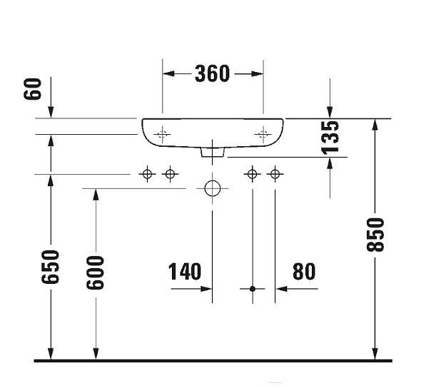 Раковина Duravit D-Code 50х22, отверстие справа, санфарфор