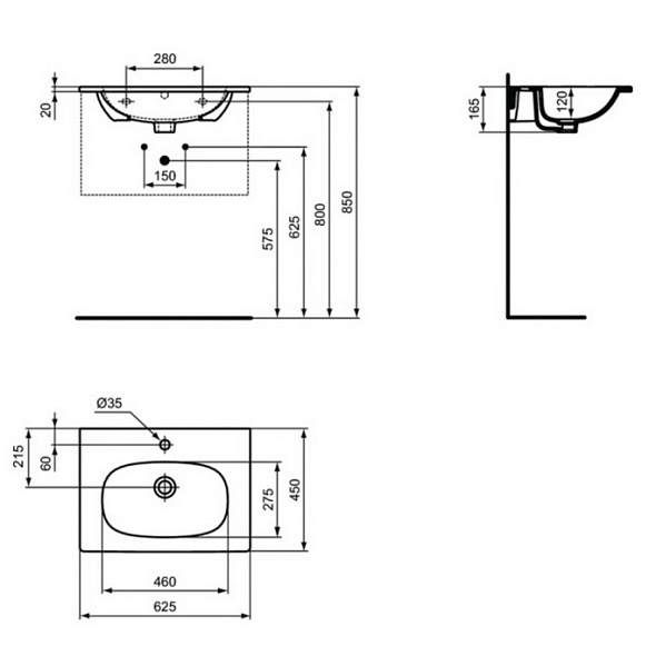 Раковина подвесная Ideal Standart Tesi 63х46 T351001, белая