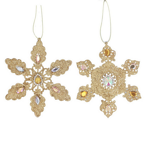 Новогодняя игрушка "Снежинка золотая" 14 см, в ассортименте