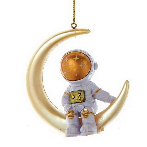Елочная игрушка "Астронавт на полумесяце с золотым шлемом" 9 см