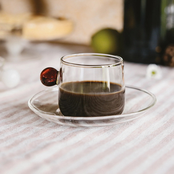 Чашка кофейная с блюдцем Bilia 120 мл, янтарная