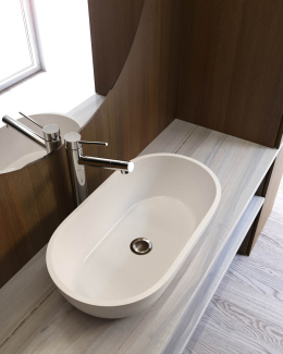 Раковина Holbi MercurySR 64x35, из Soft Rock, белая матовая, с клапаном