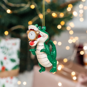 Новогодняя игрушка "Крокодил с часами" 10 см