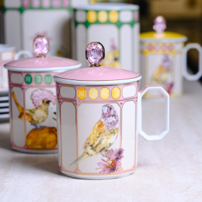 Кружка с крышкой "Розовый зяблик" Swarovski Idyllia 390 мл