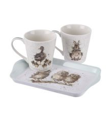 Набор кружек "Совы, заяц и утята" 180 мл на подносе, 3 предмета