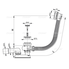Сифон для ванны AlcaPlast A55K-80, удлиненный 80 см, хром