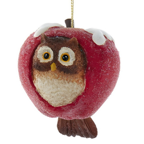 Елочная игрушка "Сова и яблоко" 10,2 см