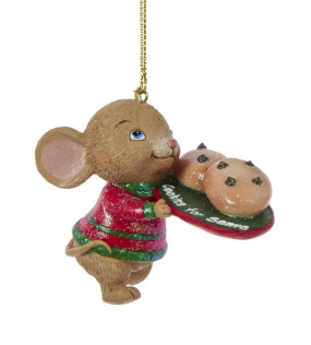 Новогодняя игрушка "Мышка с печеньем" 7,6 см