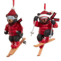 Елочная игрушка "Медведь-лыжник" 9 см, в ассортименте