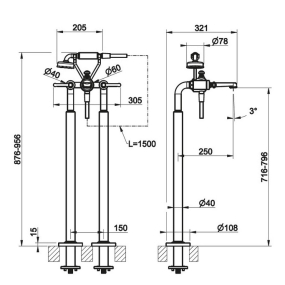 Смеситель для ванны Gessi Venti20 65128.727, напольный, брашированная латунь PVD