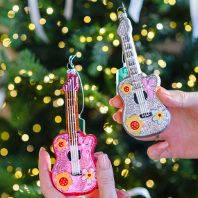Елочная игрушка "Гитара" 15 см, розовая