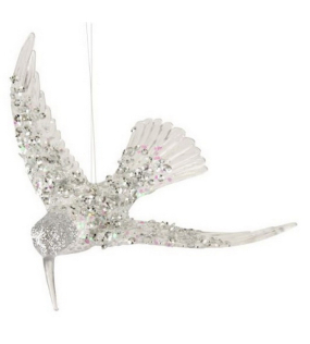 Елочная игрушка "Колибри серебристый" 15 см