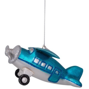 Елочная игрушка "Самолетик синий" 5 см