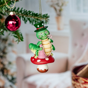 Елочная игрушка "Гусеница с кальяном" 9 см