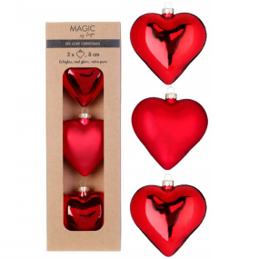 Набор игрушек для елки "Сердца" 8 см, 3 шт, цвет красный