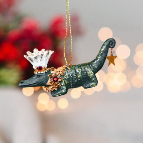 Игрушка на елку "Крокодил в короне и со звездой" 11 см