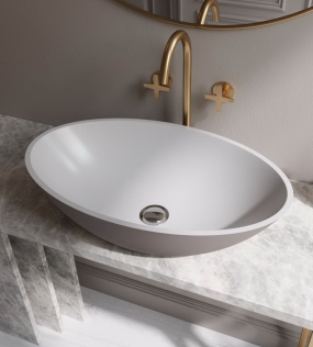 Раковина Holbi Dione SR 60х36, из Soft Rock, белая матовая, с клапаном