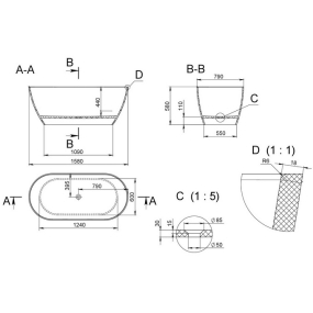 Ванна Holbi Venus New SR 158х79, из Soft Rock, белая матовая, с клапаном