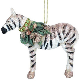 Новогодняя игрушка "Зебра с листьями на шее" 8 см