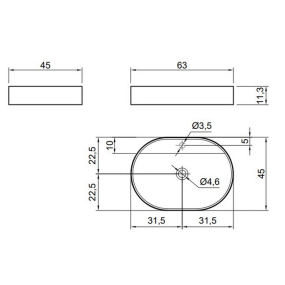 Раковина Antonio Lupi Simplo 63х45, из Flumood, с клапаном, белый матовый
