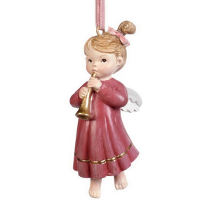 Новогодняя игрушка "Ангелочек с трубой" 8,5 см