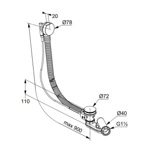 Сифон для ванны Kludi Rotexa, удлиненный, L-90 см