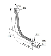 Сифон для ванны Kludi Rotexa, удлиненный, L-90 см